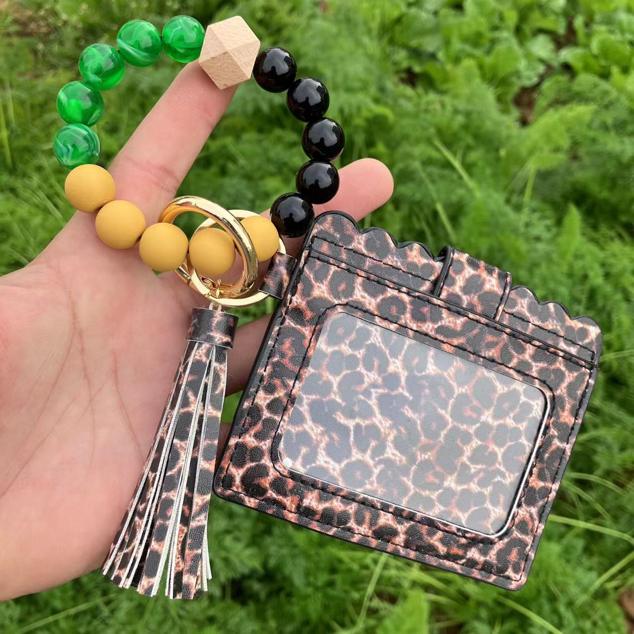 Wholesale Card Holder Pu Tassel Beads Bracelet Wallet Keychain